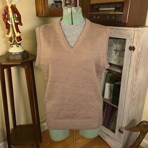 Vintage 90s Oversized Minimalist Prep Khaki Tan Sweater Vest